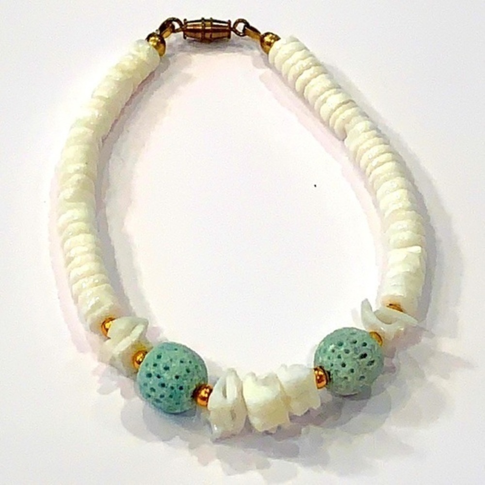 Natural stone sponge bead boho beach bracelet